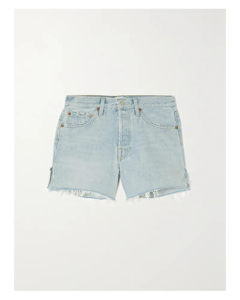AGOLDE Long Parker Jeansshorts Aus Bio-denim In Distressed-optik - Blau Blau