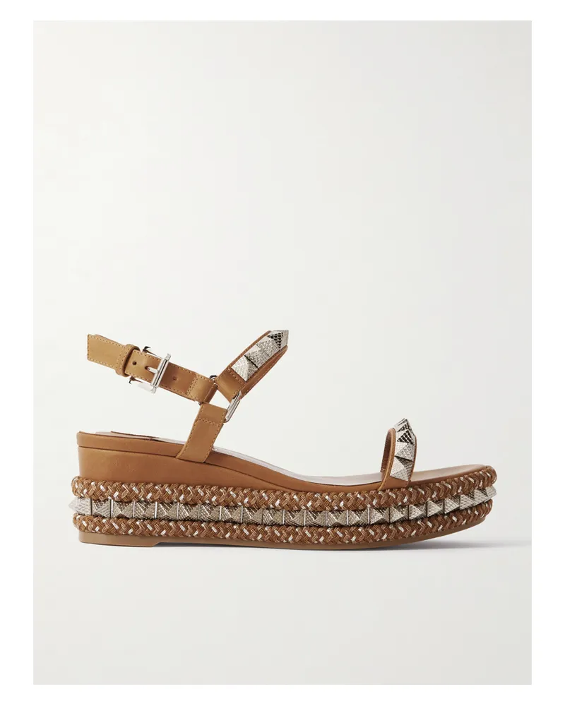 Christian Louboutin Pyraclou 60 Studded Leather Platform Sandals - Brown Brown
