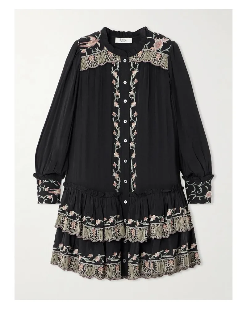 Sea Lacey Gestuftes Minikleid Aus Chiffon Mit Stickereien - Schwarz Schwarz
