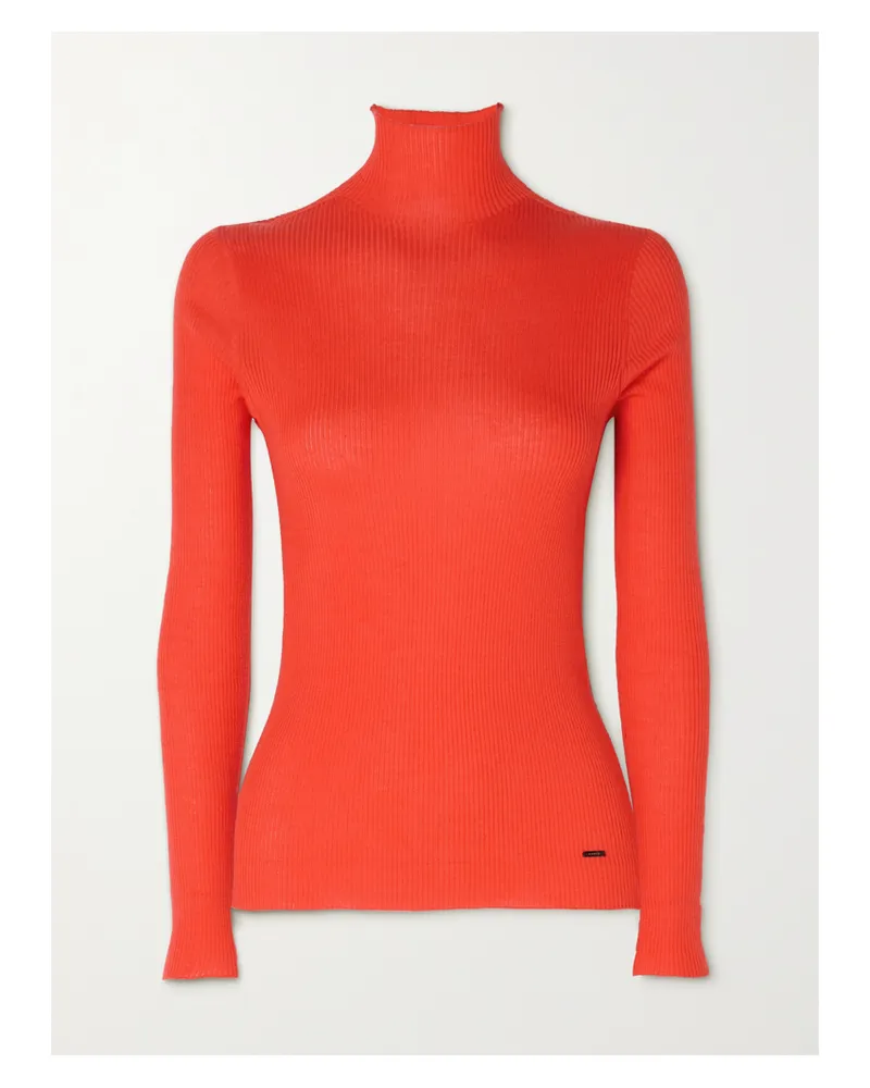 Akris Pullover Aus Einer Gerippten Kaschmir-seidenmischung Mit Stehkragen - Rot Rot
