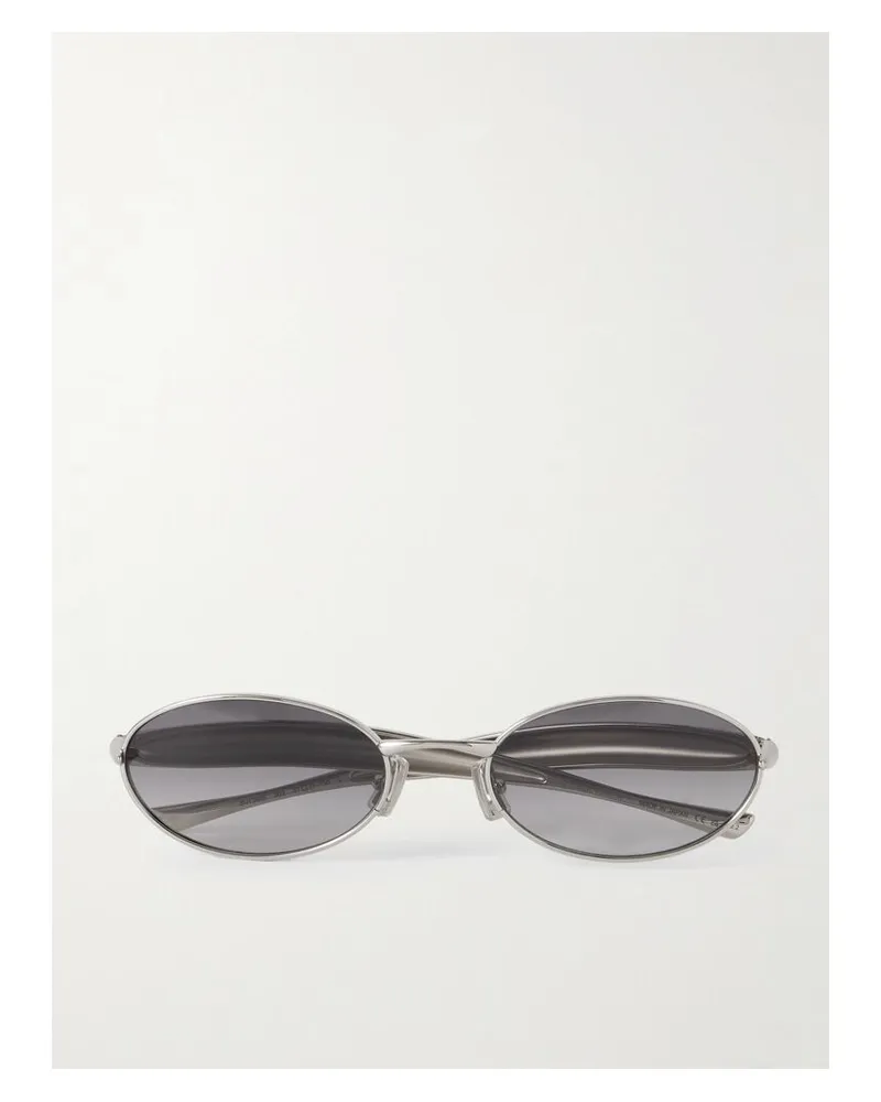 Bottega Veneta Sardine Silberfarbene Sonnenbrille Mit Ovalem Rahmen Silber