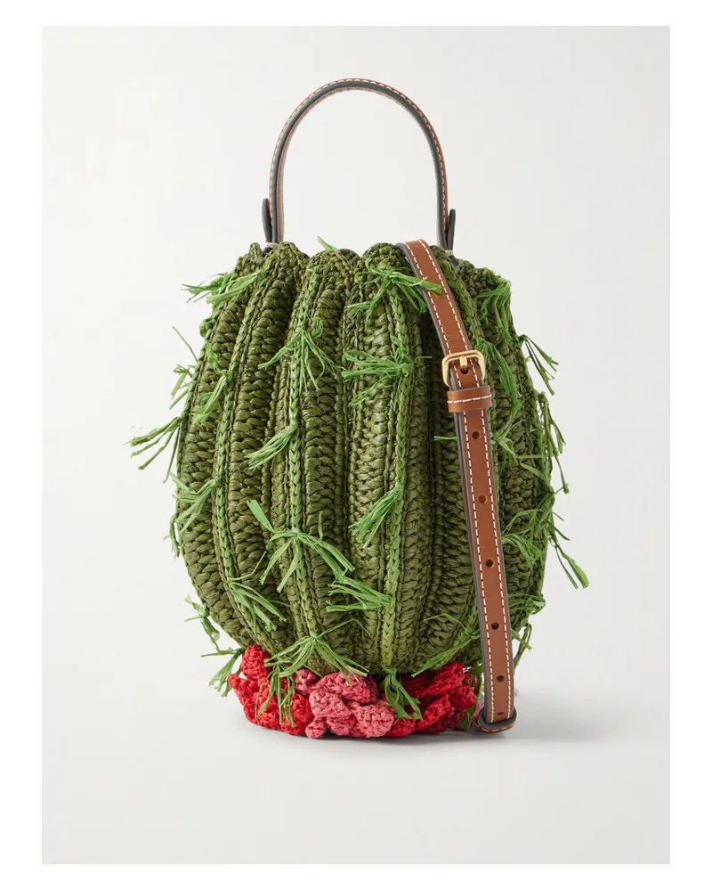 Anya Hindmarch Cactus Leather-trimmed Raffia Shoulder Bag - Green Green