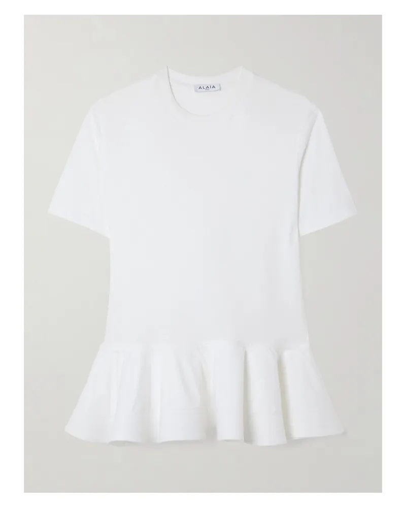 Alaïa Oversized Poplin-trimmed Cotton-jersey Peplum T-shirt - White White