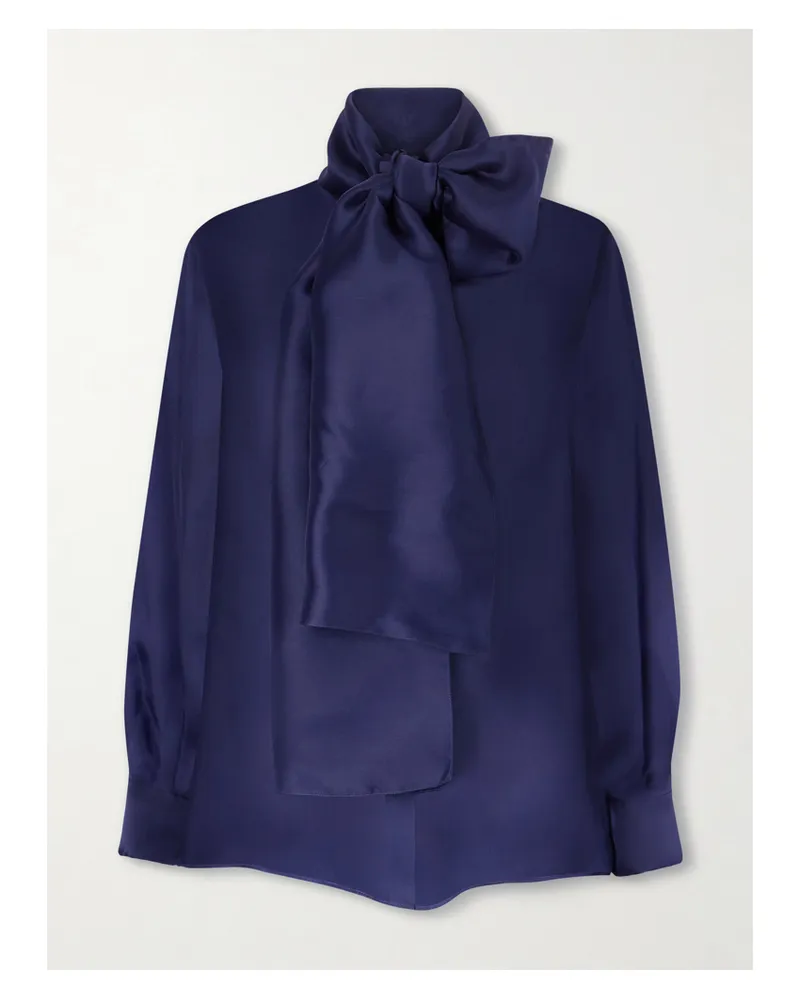 Another Tomorrow Schluppenbluse Aus Seidenorganza - Blau Blau