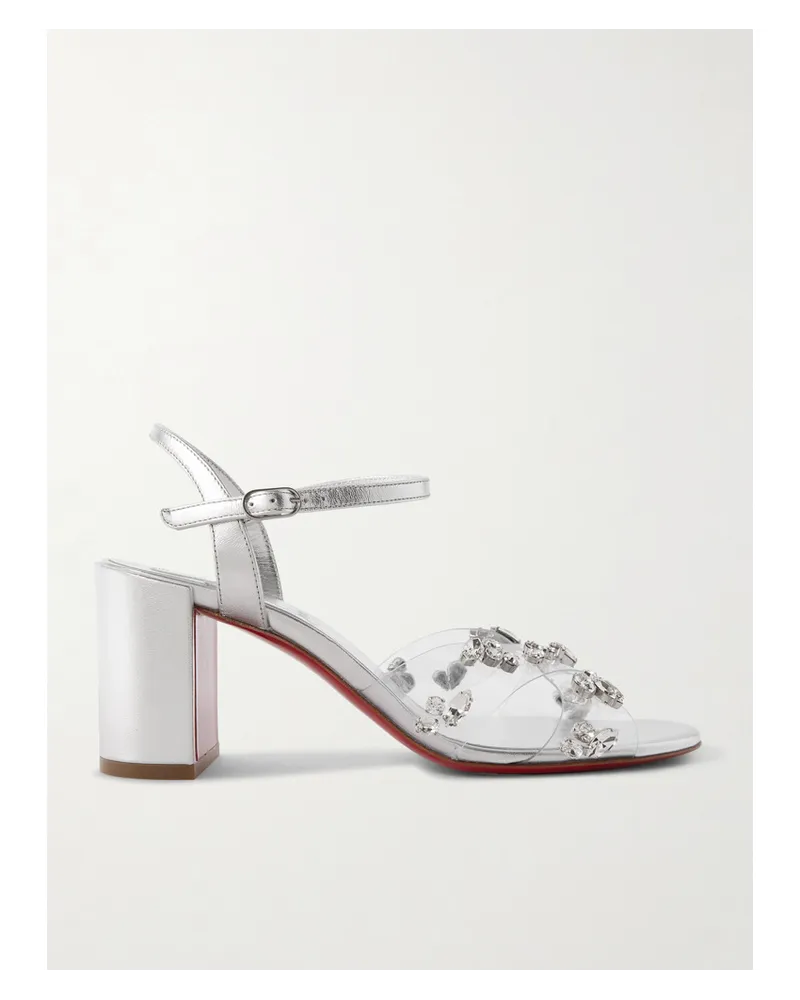 Christian Louboutin Queenie 70 Sandalen aus Metallic-leder und Pvc Silber