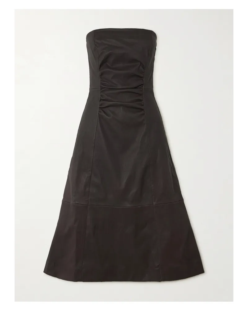 STAUD Bowery Midikleid Aus Leder Mit Raffungen - Braun Braun