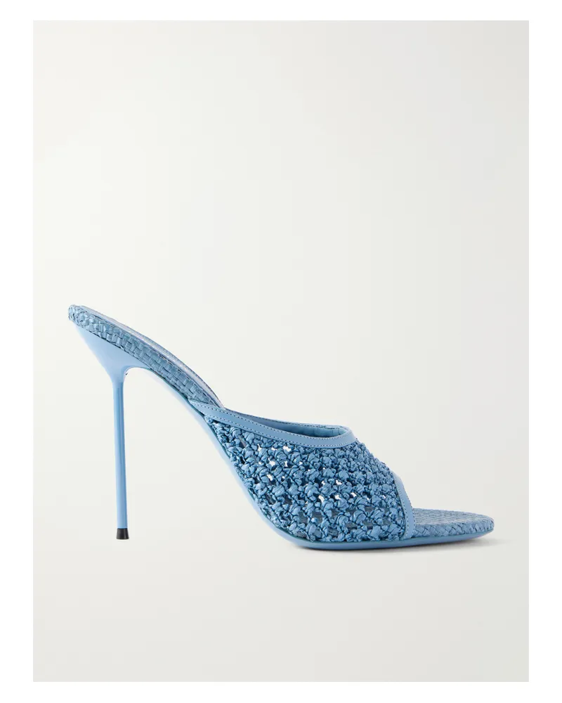 Paris Texas Lidia Leather-trimmed Straw Mules - Blue Blue