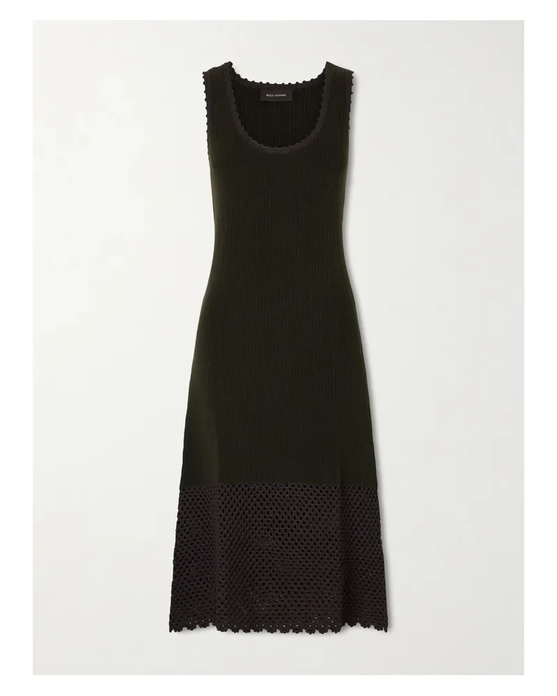 Wales Bonner Alice Crochet-trimmed Ribbed Cotton-blend Midi Dress - Brown Brown