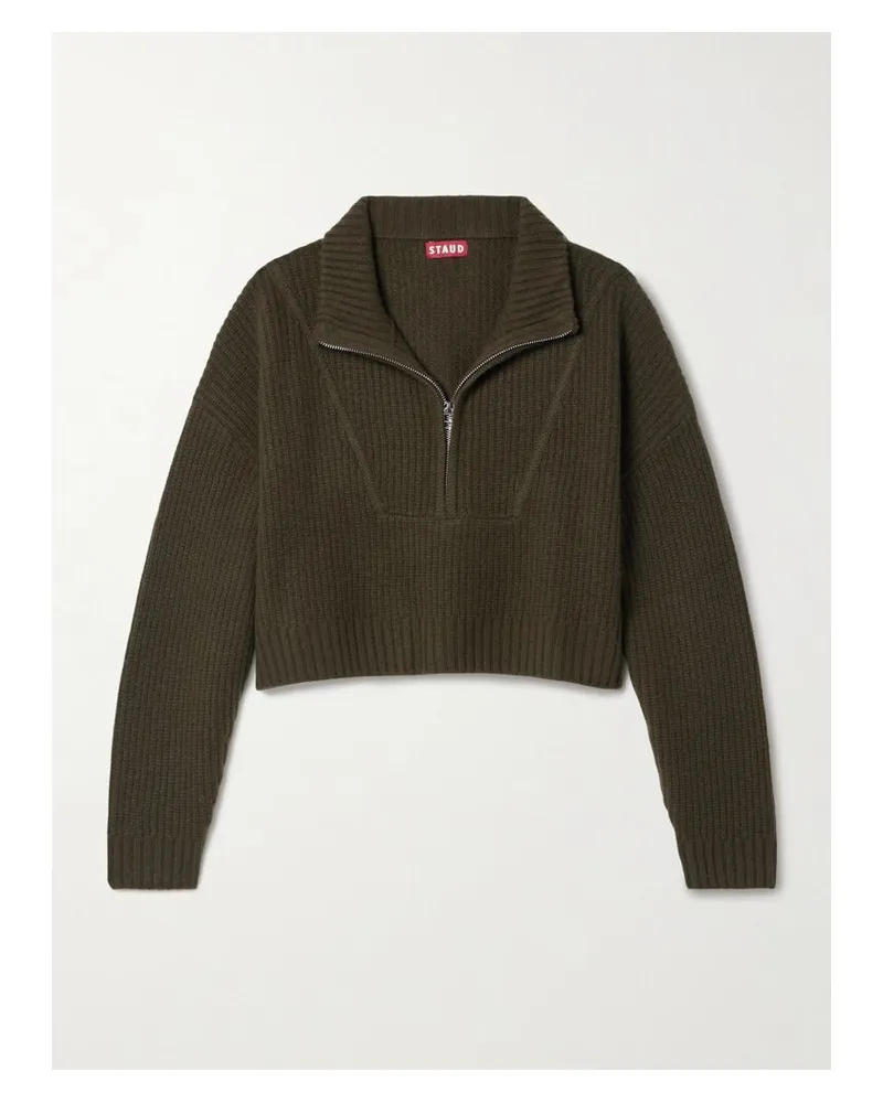 STAUD Hampton Verkürzter Pullover Aus Geripptem Kaschmir - Grün Grün