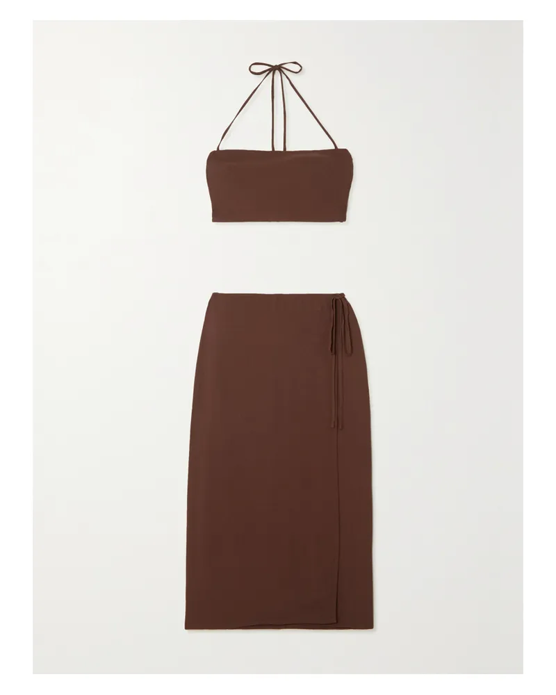 Reformation Voyage Set Aus Oberteil Und Midi-wickelrock Aus Crêpe - Braun Braun
