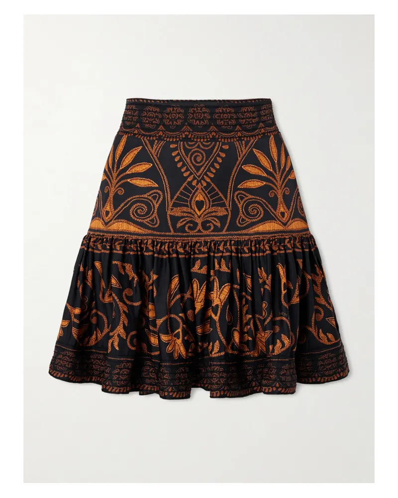 FARM Rio Cornely Ainika Embroidered Tiered Voile Mini Skirt - Black Black