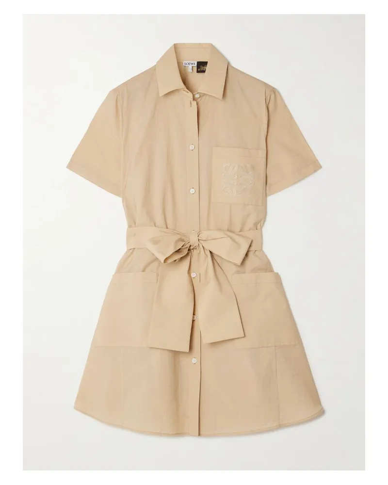 Loewe Paula's Ibiza Mini-hemdblusenkleid Aus Einer Baumwollmischung Mit Applikation Und Bindegürtel - Braun Braun