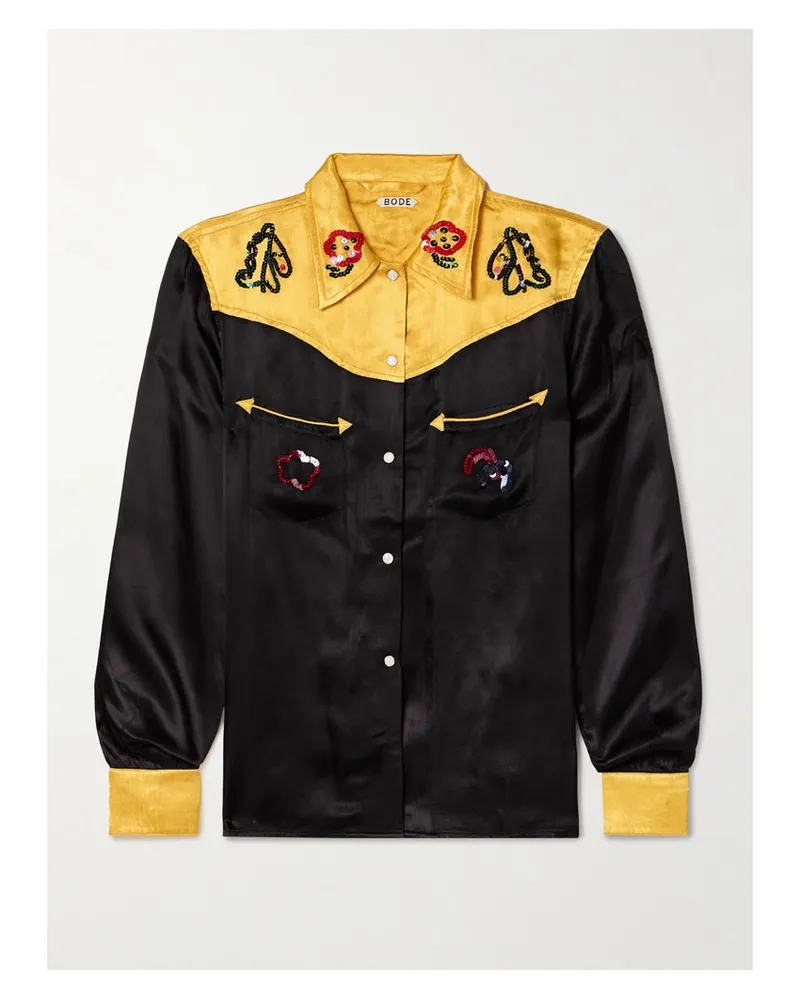 BODE Rodeo Hemd Aus Satin Mit Pailletten - Schwarz Schwarz