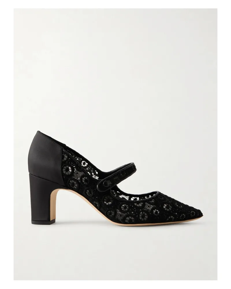 Manolo Blahnik Campariba Satin-trimmed Lace Mary Jane Pumps - Black Black