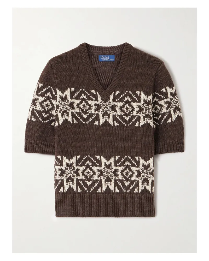 Ralph Lauren Intarsia Cotton And Wool-blend Sweater - Brown Brown