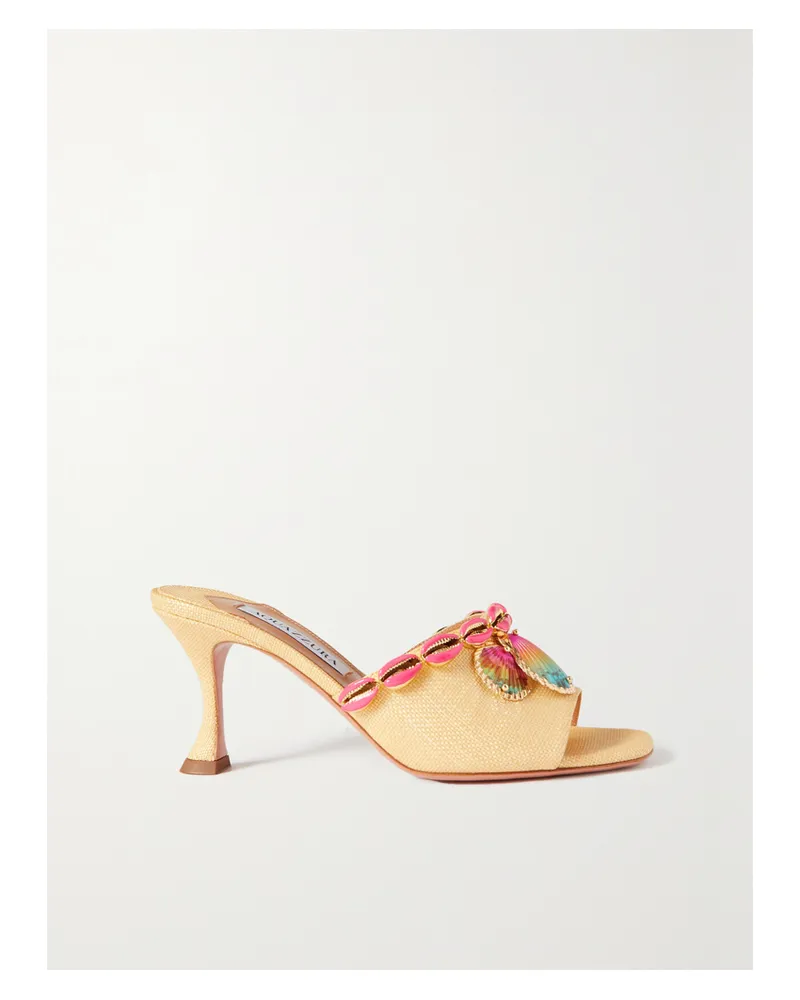 Aquazzura Off To Ibiza 75 Mules Aus Geflochtenem Raffiabast Mit Muscheln - Neutral Neutral