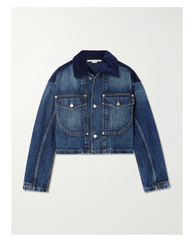 Stella McCartney Verkürzte Jeansjacke mit Cordbesätzen Blau