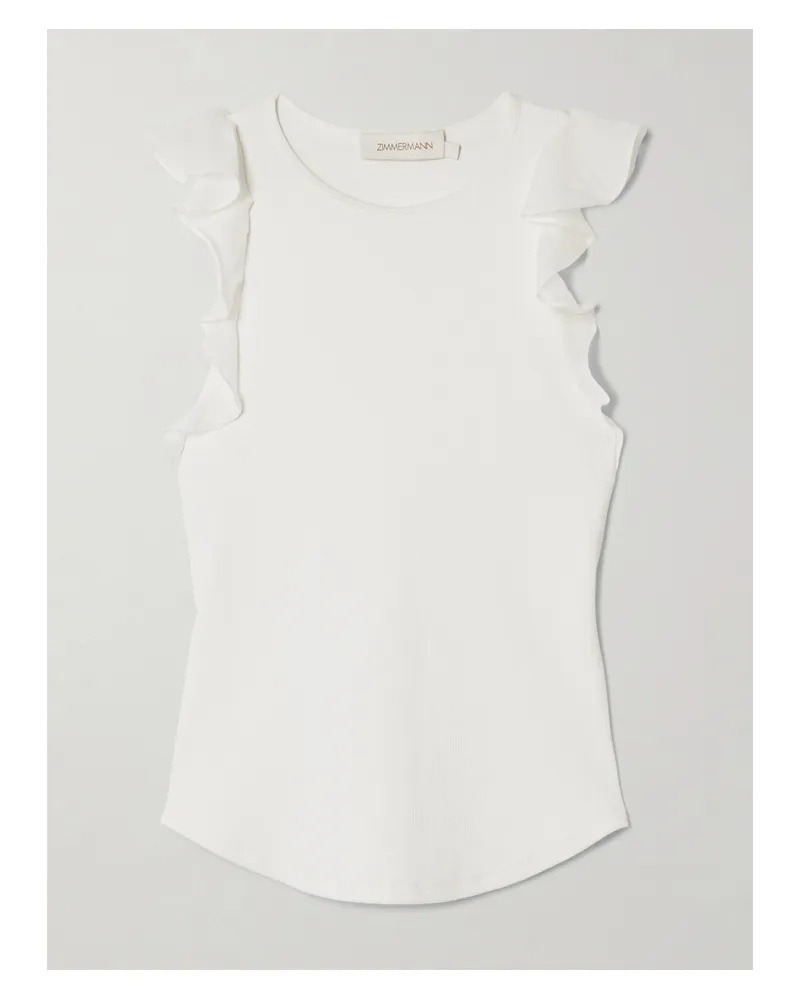 Zimmermann Awaken Tanktop Aus Geripptem Jersey Aus Einer Baumwollmischung Mit Volants - Elfenbein Elfenbein