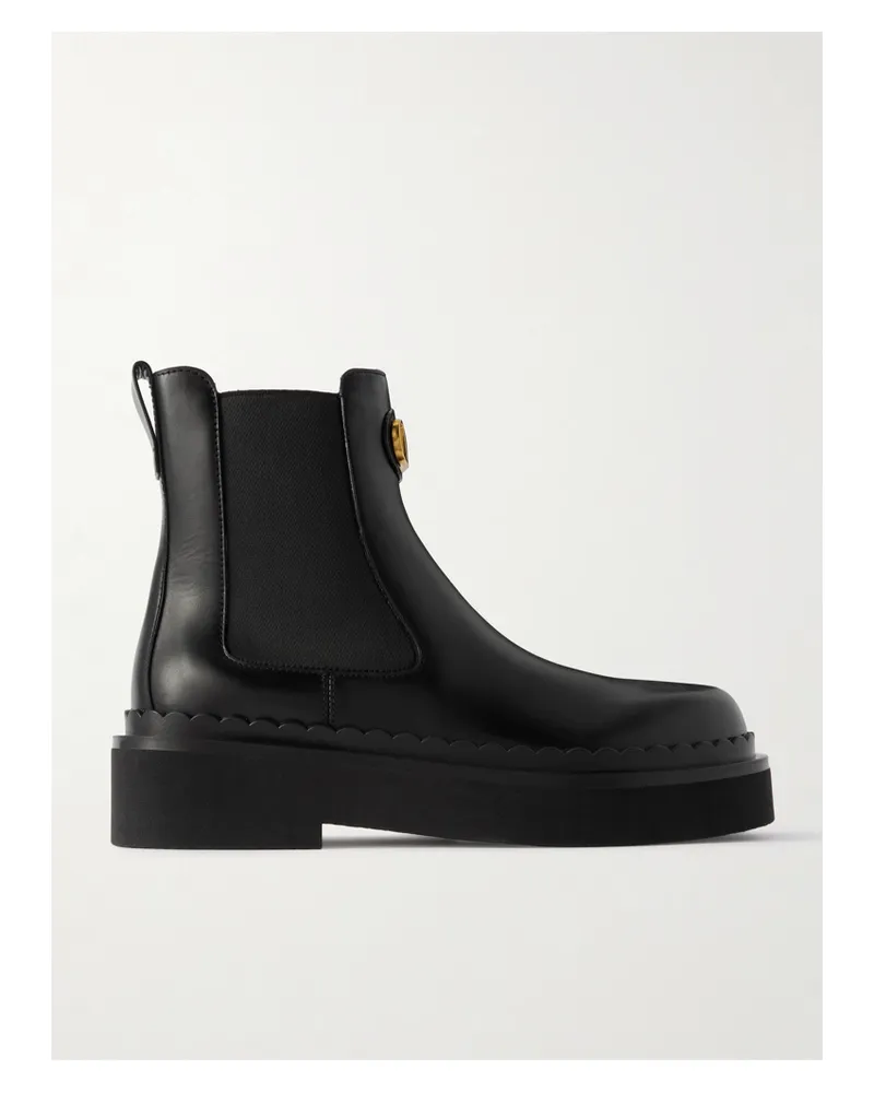 Valentino Garavani Beatle Vlogo Leather Ankle Boots - Black Black