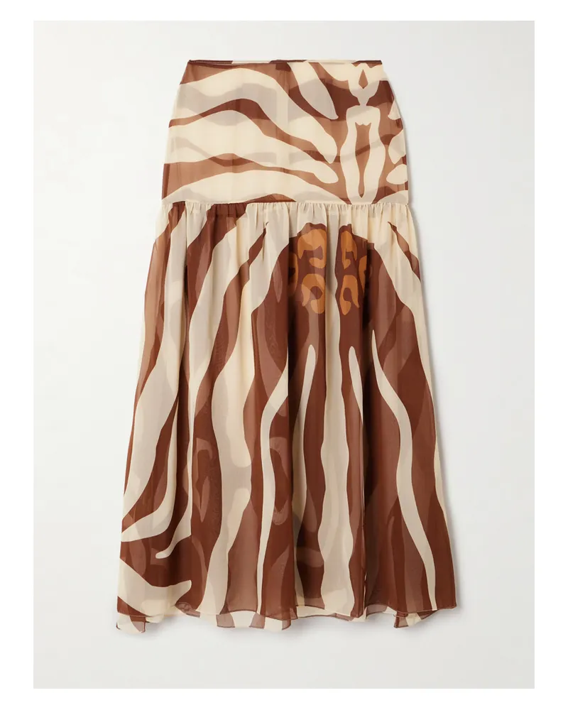 Johanna Ortiz Bohemia Bedrucktes Maxikleid Aus Recyceltem Chiffon Mit Raffungen - Braun Braun