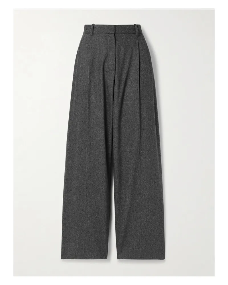 KHAITE August Pleated Wool Straight-leg Pants - Gray Gray
