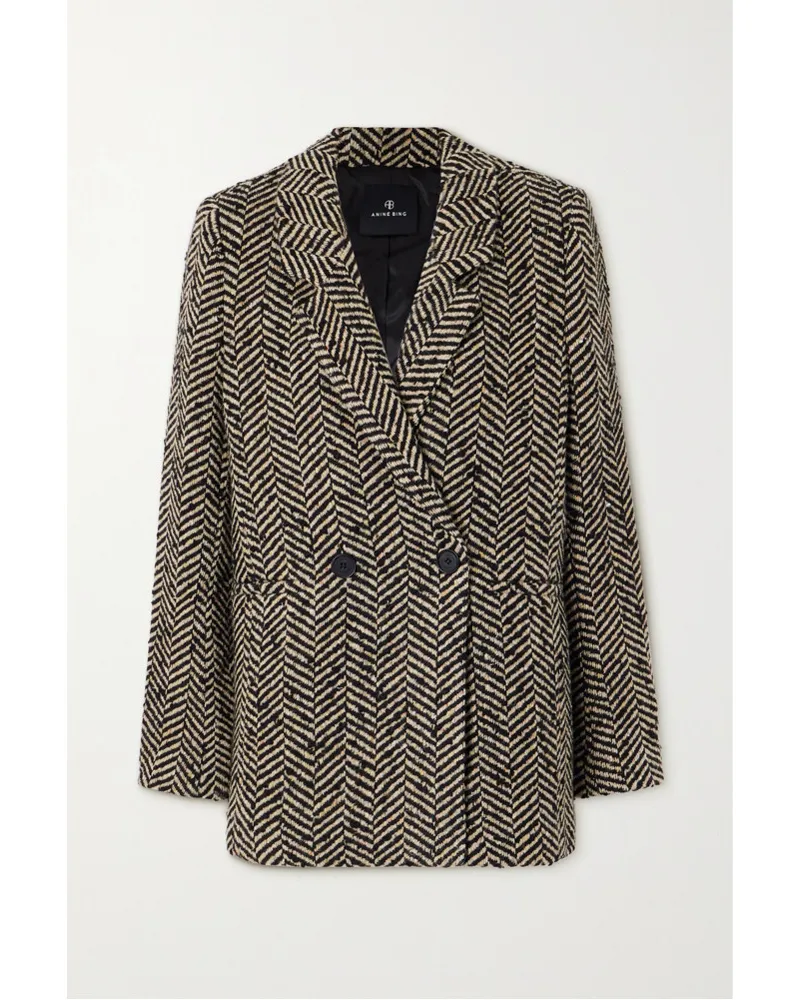 Anine Bing Diana Doppelreihiger Blazer aus Tweed Schwarz