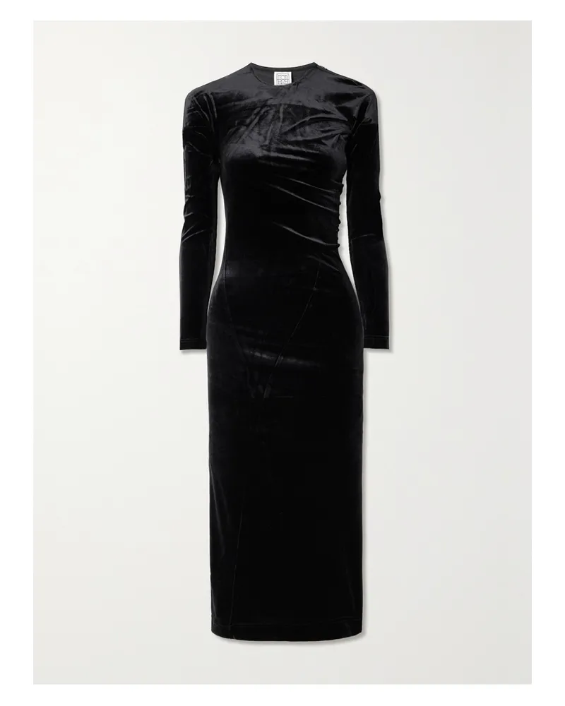 Totême Midikleid Aus Stretch-samt Mit Raffungen - Schwarz Schwarz