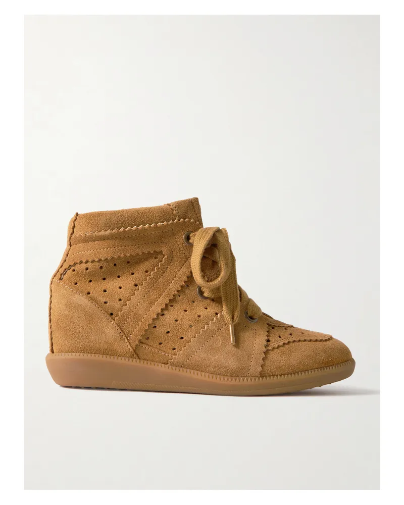 Isabel Marant Bobby Sneakers Aus Veloursleder Mit Keilabsatz Und Perforationen - Braun Braun