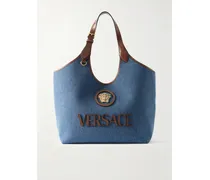 La Medusa Leather-trimmed Denim Tote - Blue