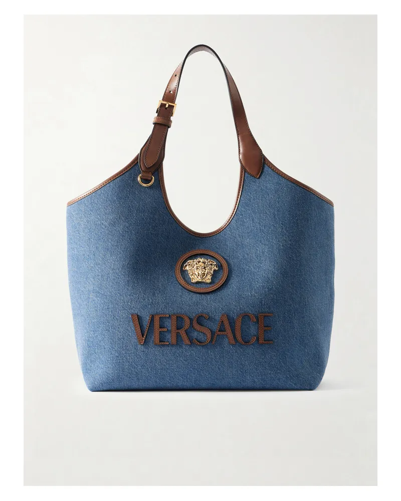 Versace La Medusa Leather-trimmed Denim Tote - Blue Blue