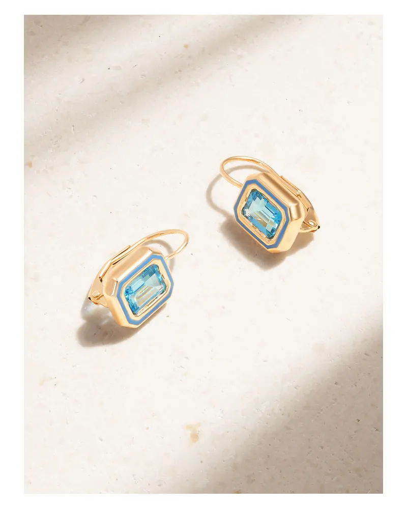 Alison Lou Madison 14-karat Gold, Laboratory-grown Topaz And Enamel Earrings - Blue Blue