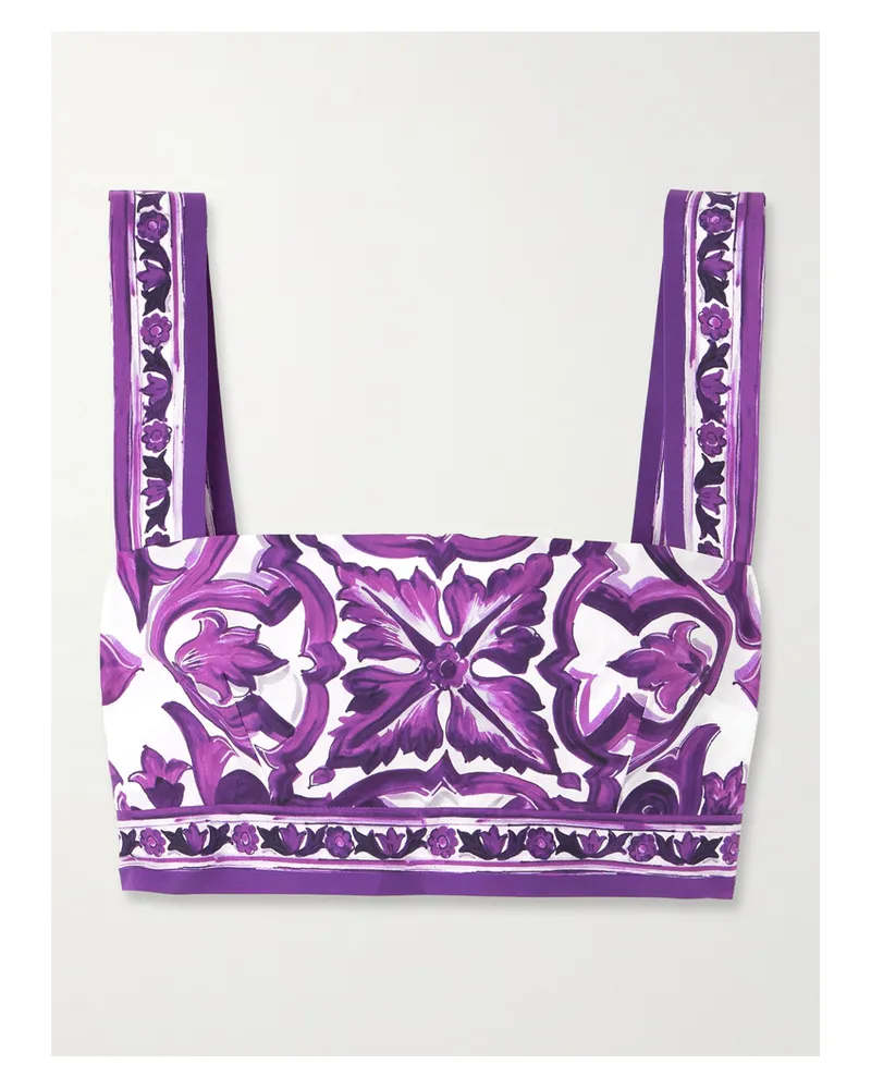 Dolce & Gabbana Verkürztes Bustier Aus Bedrucktem Baumwoll-twill - Lila Lila