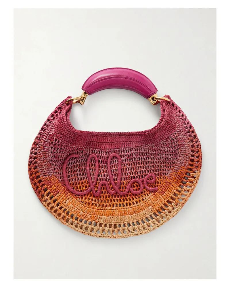 Chloé Summer Banana Leather-trimmed Embroidered Raffia Tote - Multi Multi