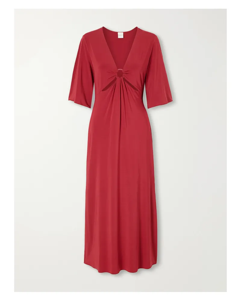 Max Mara Ruched Cut-out Stretch-jersey Maxi Dress - Burgundy Burgundy
