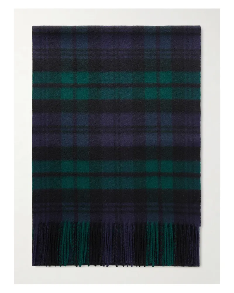 Johnstons of Elgin Fringed Checked Cashmere Scarf - Green Green