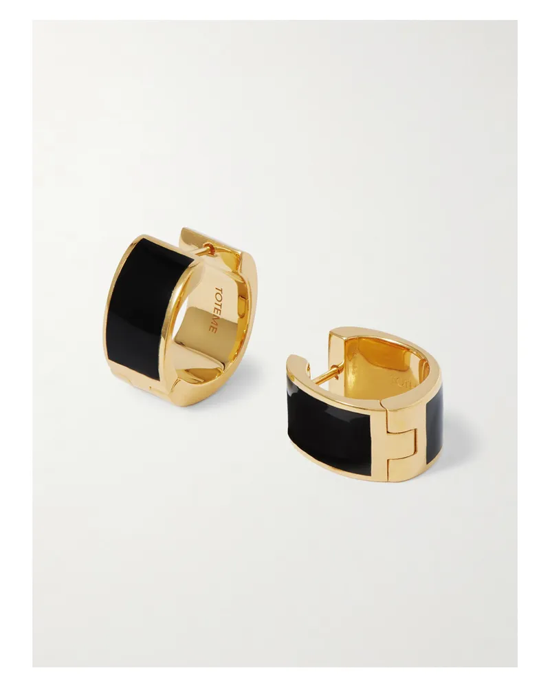 Totême Goldfarbene Creolen Mit Emaille - Schwarz Schwarz