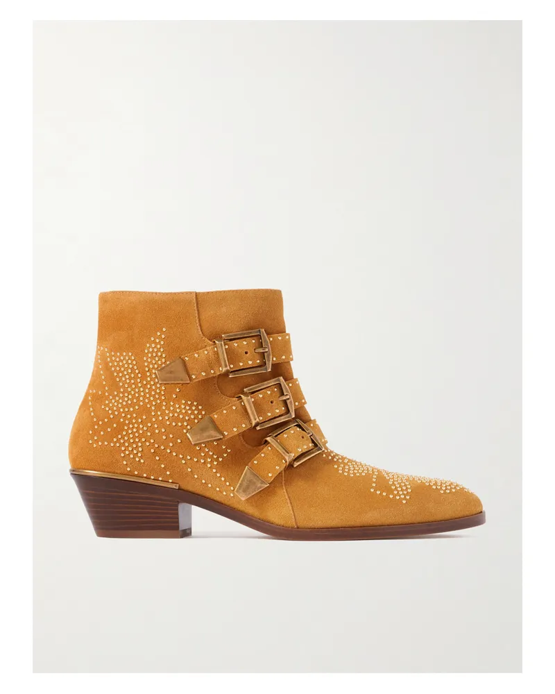 Chloé Susan Ankle Boots Aus Veloursleder Mit Nieten Und Schnallen - Braun Braun