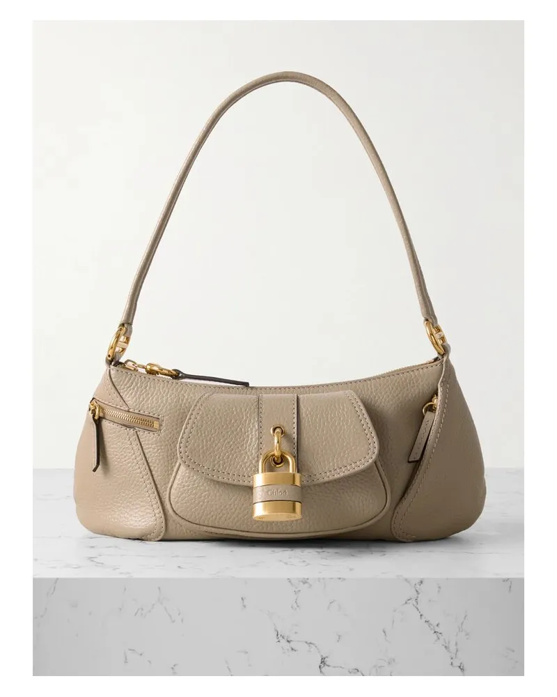 Chloé The 99 Schultertasche Aus Strukturiertem Leder Mit Verzierung - Grau Grau