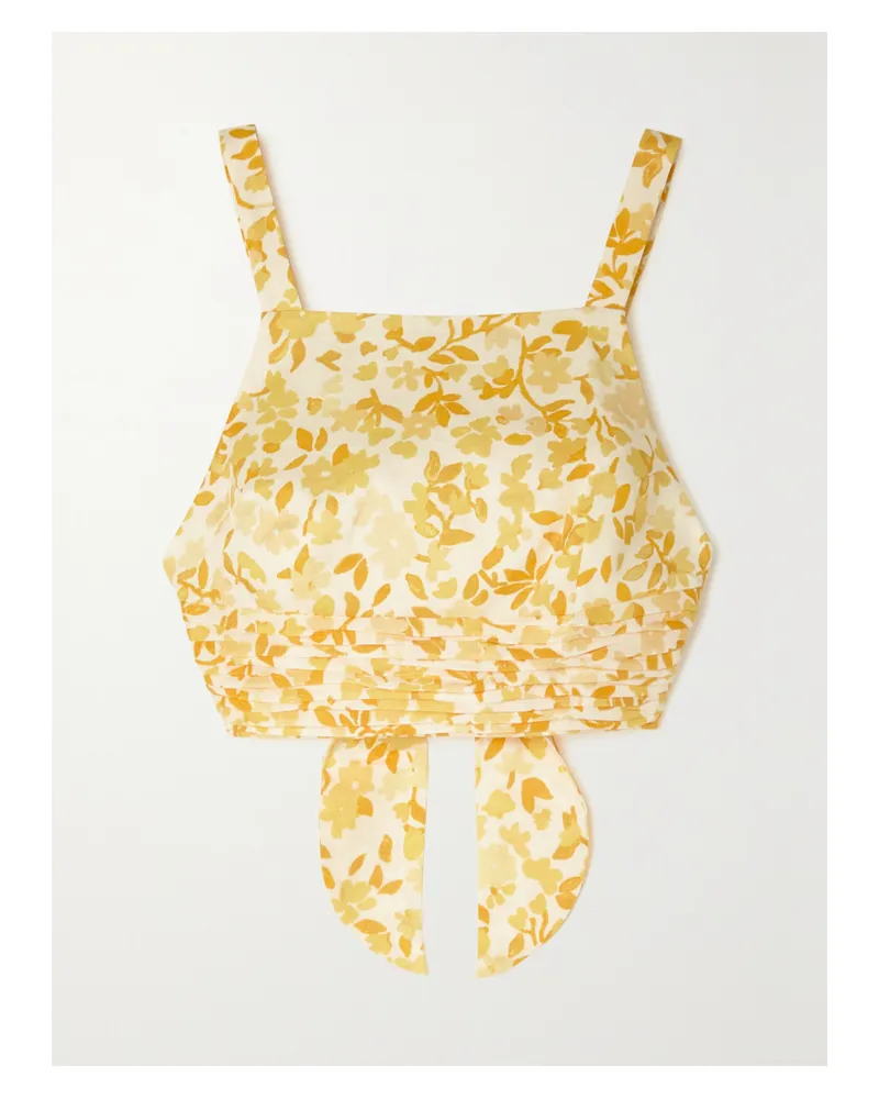 Peony Net Sustain Bustier Aus Leinen Mit Blumendruck Und Freier Rückenpartie - Gelb Gelb
