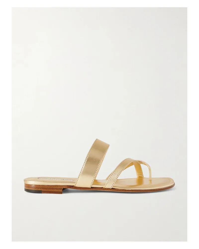Manolo Blahnik Susa Pantoletten Aus Metallic-leder - Gold Gold