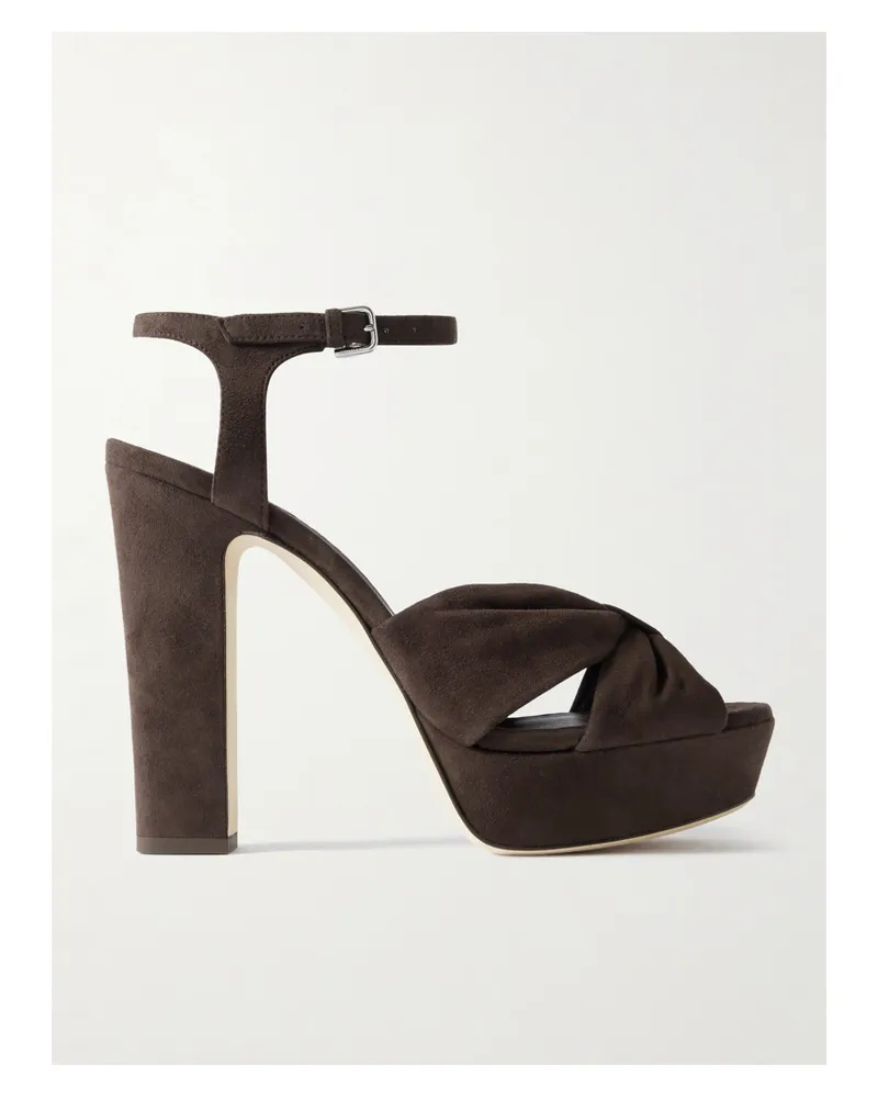 Jimmy Choo Heloise 120 Knotted Suede Platform Sandals - Brown Brown