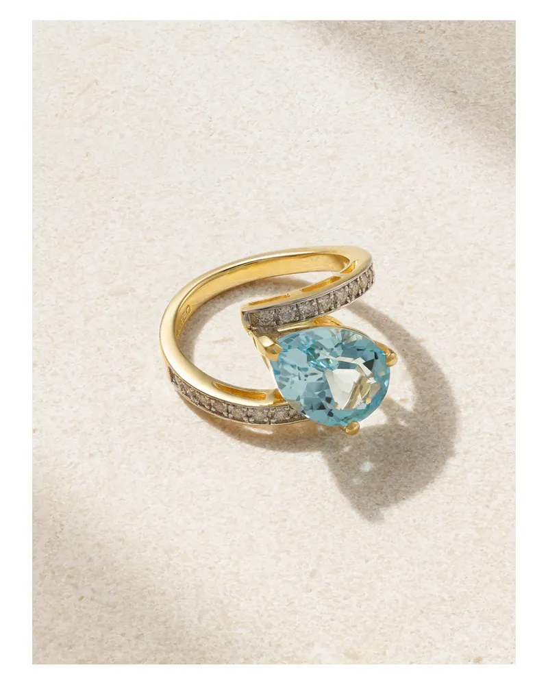 MATEO Slanted 14-karat Gold, Topaz And Diamond Ring - Blue Blue
