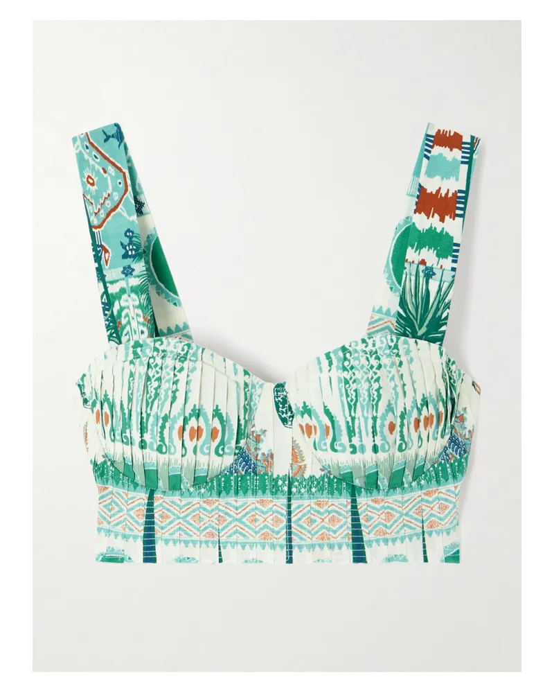 Emporio Sirenuse Dalia Verkürztes Bustier Aus Bedruckter Baumwolle Mit Biesen - Grün Grün