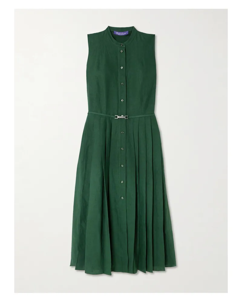 Ralph Lauren Kennedi Midikleid Aus Leinen Mit Falten Und Gürtel - Grün Grün