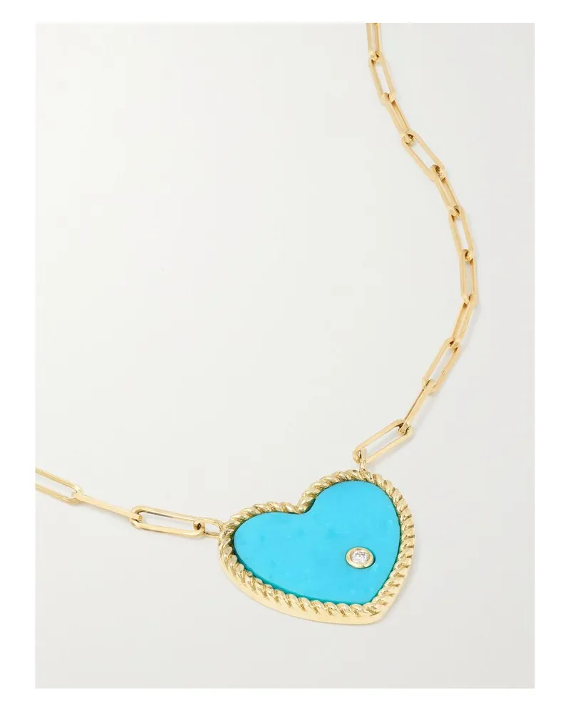 Yvonne Léon Kette Aus 18 Karat Gold Mit Türkis Und Diamant - Blau Blau
