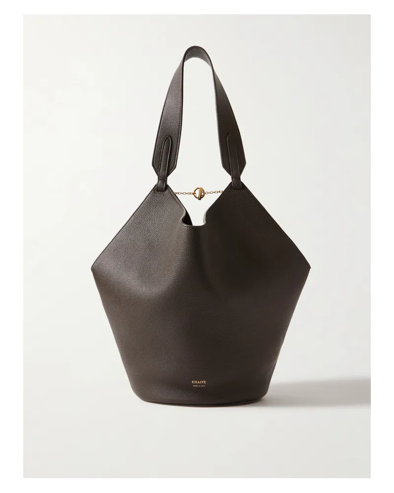 KHAITE Lotus Small Textured-leather Tote - Brown Brown