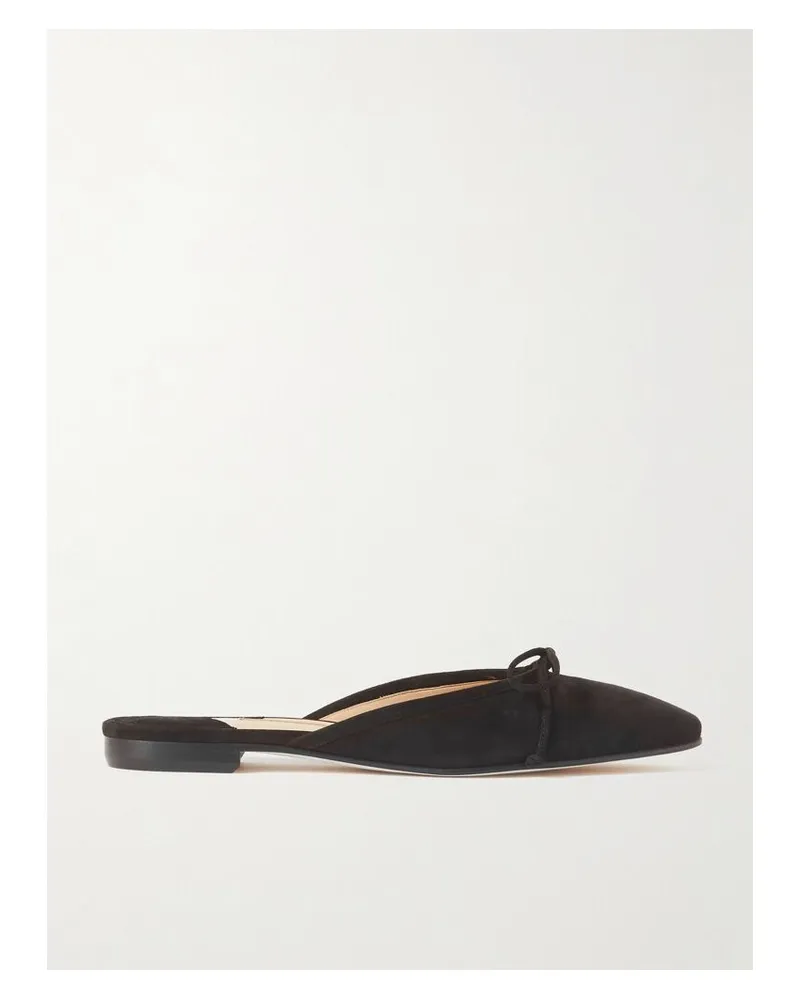 Manolo Blahnik Ballerimu Slippers Aus Veloursleder Mit Schleife - Schwarz Schwarz