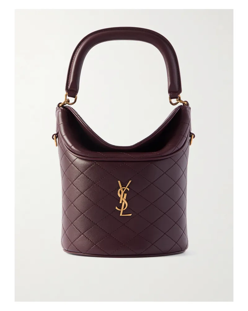Saint Laurent Gaby Embellished Quilted Leather Bucket Bag - Burgundy Burgundy