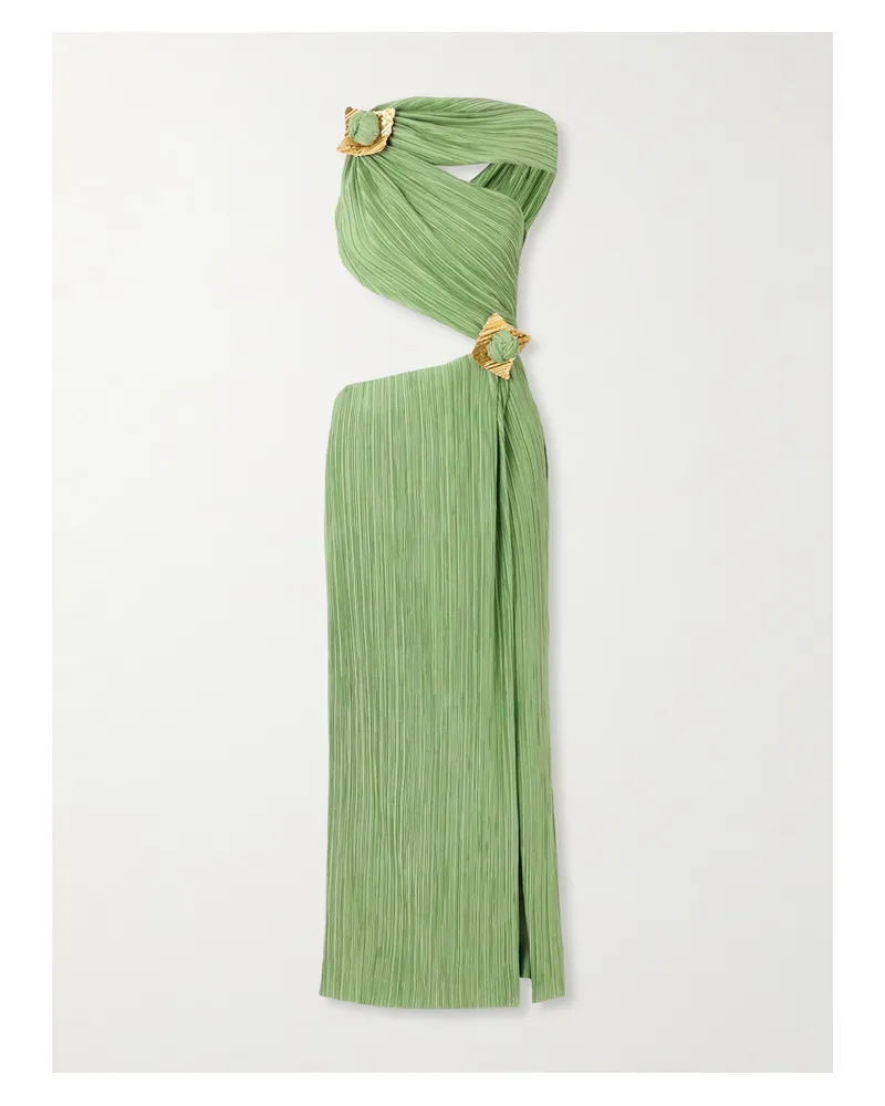 Cult Gaia Loah Midikleid Aus Plissiertem Chiffon Mit Cut-outs Und Verzierungen - Grün Grün