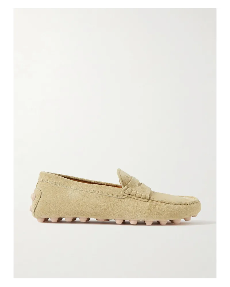 TOD'S Gommino Bubble Loafers aus Veloursleder Creme